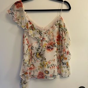 Alice and Olivia floral asymmetrical blouse, size L